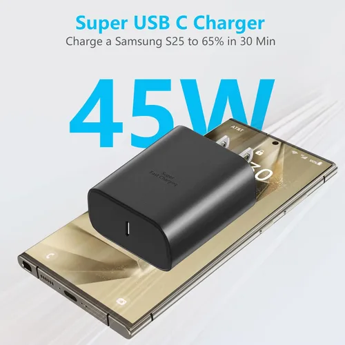 Vista 2 de Cargador súper rápido de 45 W para Samsung, cargador de teléfono Android, cable USB C a C de 10 pies de largo con bloque de carga PD/PPS de 45