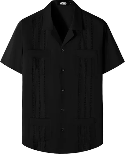 Vista 15 de JOGAL Camisas guayabera para hombre cubanas de manga corta casuales con botones para la playa