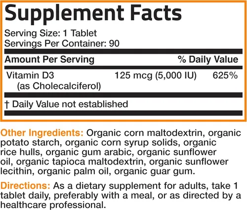 Vista 7 de Orgánico Vitamina D3 5000 IU, USDA Certificado, sin OMGs, Fabricado en Estados Unidos por Bronson laboratorios, 1