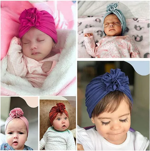 Vista 6 de Newborn Babies Headwrap Hat Infant Toddler Cotton Soft Cute Nursery Beanie Headbands Top Bowknot Cap