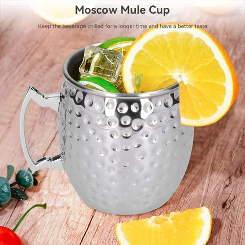 Vista 4 de Moscow Mule - Juego de 2 tazas de Moscú Mule de 18.6 fl oz de cobre martillado, tazas de acero inoxidable, tazas de cóctel de acero inoxidable