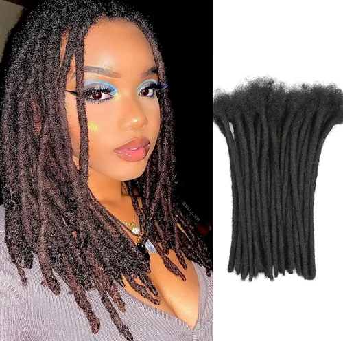 Vista 8 de Extensiones de cabello humano Loc de 0.2cm de ancho, 4 pulgadas, 10 hebras, extensiones de rastas de cabello humano 100% hechas a mano, permanentes