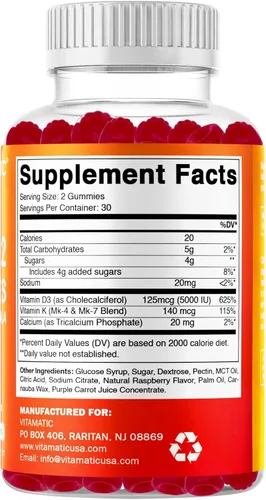Vista 8 de Vitamatic Gomitas de vitamina D3 + K2 – 60 unidades Apoya la salud ósea, cardíaca e inmune – Promueve la absorción de calcio – A base de plantas