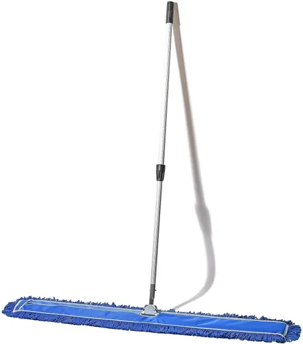 Vista 17 de Trapeador de polvo comercial azul de 24 pulgadas y barredora de piso con mango extensible, mopa para limpieza de suelos de madera, azulejos