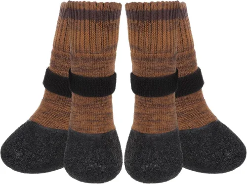 Vista 12 de Mihachi Calcetines para perros, suela de goma, protectores de patas con correas, control de tracción, antideslizantes, impermeables, protectores