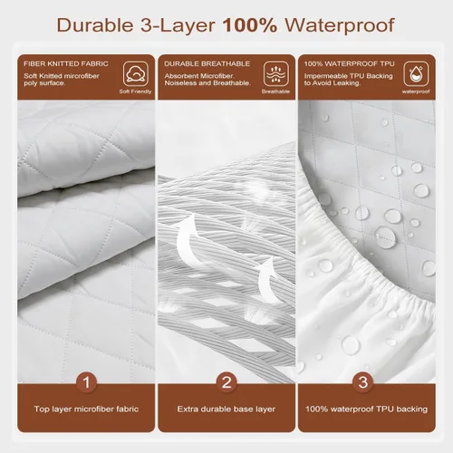 Vista 3 de Funda de colchón, funda de colchón impermeable, tamaño completo, ultrasuave y transpirable, lavable a máquina, adecuada para el hogar, dormitorio