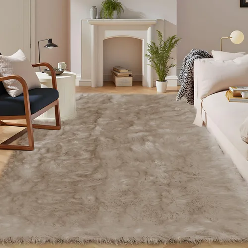 Vista 40 de Latepis - Alfombra rectangular de piel sintética tipo lana de oveja suave y esponjosa de estilo bohemio para sala de estar, dormitorio y residencias