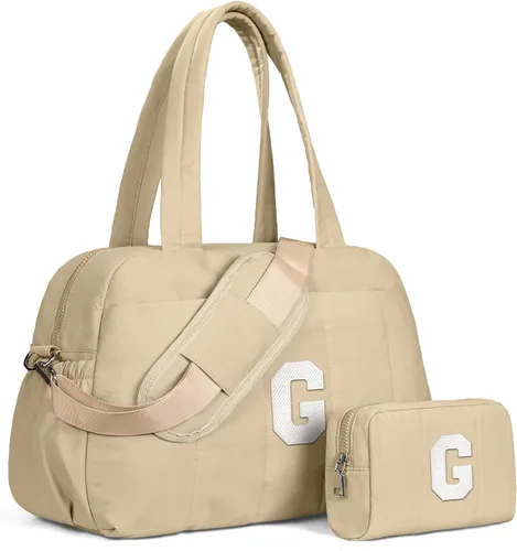 Vista 32 de Bolsa de lona Vogewood, bolsas personalizadas de fin de semana para mujer, bolsas de viaje con estuche de maquillaje, regalos de cumpleaños, Beige