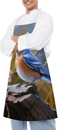 Vista 4 de Personalized Eastern Bluebird Adult Apron, Kitchen Cooking Aprons for Woman Man, Adjustable Bib Apron with Pocket for Baking, BBQ Crafting Outdoors