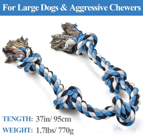 Vista 2 de LECHONG Juguetes para Perros Masticadores Agresivos, Juguetes de Cuerda Resistentes para Perros Grandes y Medianos, Cuerda de Algodón Indestructible