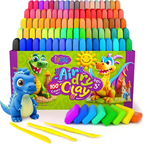 FlyFlag - Arcilla de secado al aire 100 colores, suave y ultraligera, arcilla de modelado para niños con herramientas y tutoriales