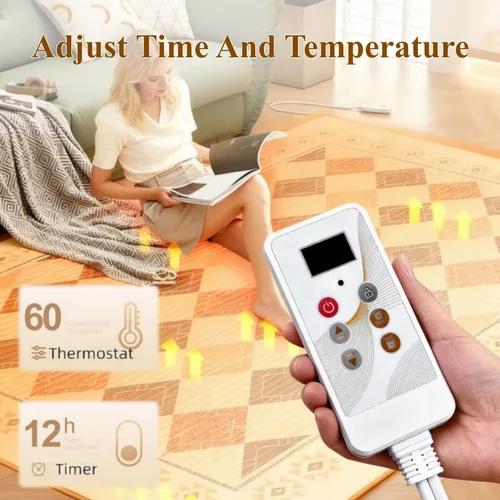 Vista 6 de Large Graphene Electric Heated Floor Mat, Electric Heated Area Rug with 60 Gear Adjustment Temperature, Plug in Heating Mat, for Home Office Study