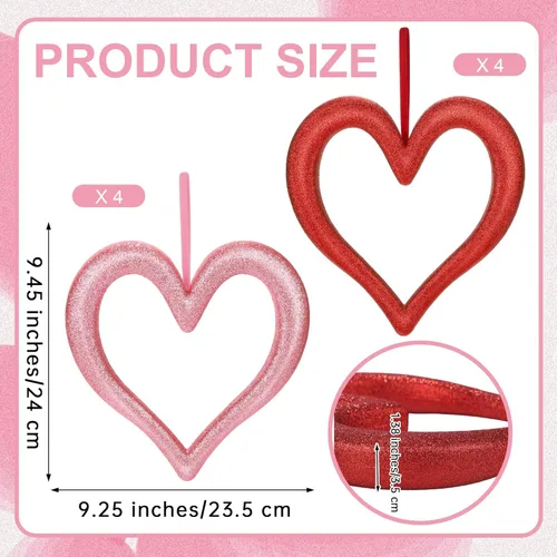 Vista 2 de Aneco 8 adornos colgantes de corazón para el día de San Valentín para árbol de 9.45 pulgadas, decoraciones 3D en forma de corazón, corona
