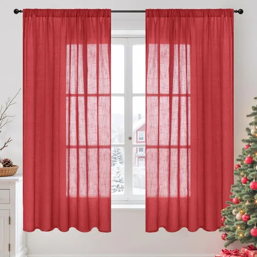 Vista 99 de BGment Cortinas de lino café de 30 pulgadas de largo para ventana pequeña, cortinas de media ventana beige semitransparentes ligeras con bolsillo