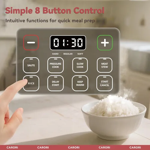 Vista 4 de CARORI Olla de presión eléctrica 3QT, olla multifunción compacta de 8 funciones con olla antiadherente de cerámica para saltear, cocinar a presión