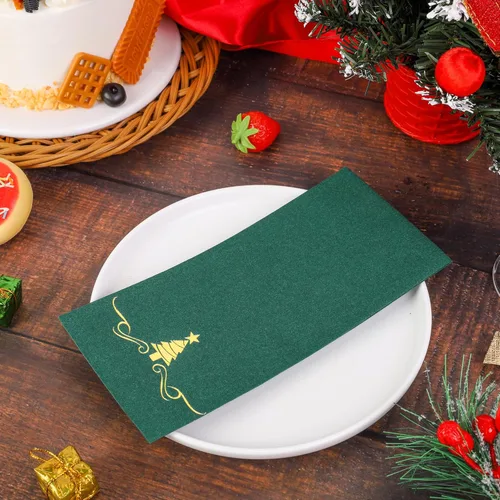 Vista 4 de Paquete de 100 Servilletas Desechables de Invitados de Navidad de 12 x 17 Pulgadas Servilletas de Árboles de Navidad con Papel Dorado Toallas