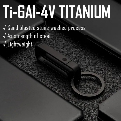 Vista 6 de KeyUnity Llavero de titanio con clip para cinturón, mosquetón de doble cara para hombre, Pvd Negro