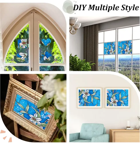 Vista 7 de GORGECRAFT 5 piezas de película de privacidad para ventana, película de vidrieras no adhesivas, películas de tintado para ventanas, calcomanías