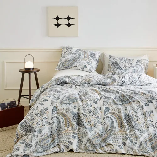 Vista 15 de Susybao - Juego de funda de plumón de 3 piezas 100 % algodón natural. Tamaño King Queen Juego de ropa de cama estampada en colores. 1 funda