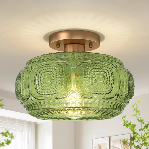 Vista 13 de Lámpara de techo semiempotrada, lámpara de techo de vidrio de globo, iluminación moderna dorada para pasillo, porche, pasillo, cocina, dormitorio
