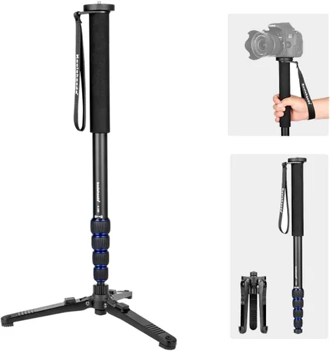Vista 8 de Monopod extensible de aluminio para cámara con cabezal fluido y base de trípode plegable para cámara DSLR. Altura máxima de 58 pulgadas. Carga útil