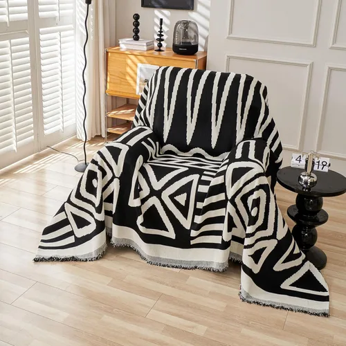 Vista 61 de VClife Funda bohemia de felpilla para sofá, apta para mascotas, gruesa, beige, crema, blanco, a cuadros, triangular, con borlas, agradable a