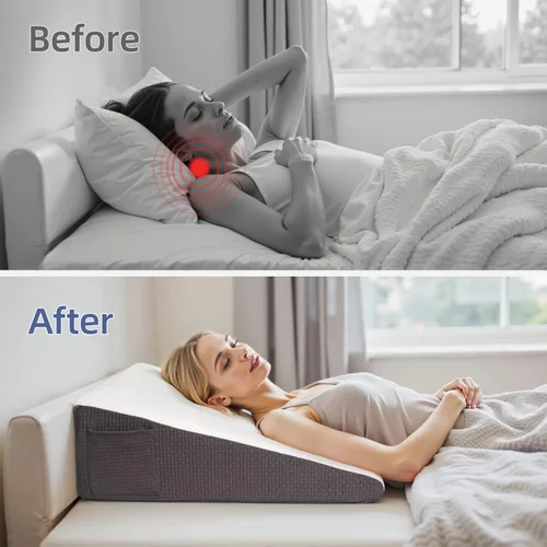 Vista 5 de Almohada de cuña para cabecero, almohada de cuña elevada triangular de 12 pulgadas para aliviar el reflujo ácido, dormir, poscirugía, alivio