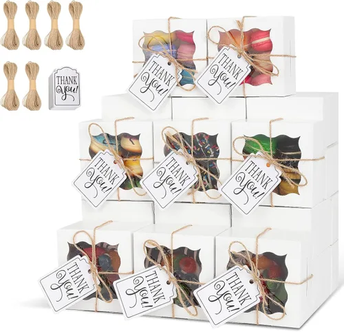Vista 9 de KPOSIYA 10 cajas de panadería negras con ventana, cajas individuales para cupcakes de 4 x 4 x 2.5 pulgadas, cajas de galletas de papel kraft caja