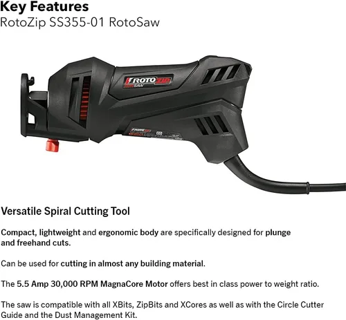 Vista 2 de Rotozip SS355-10 5.5 Amp High Performance Spiral Saw Tool Kit with (3) Collects and (2) Bits, Compact & Lightweight - Ideal for Plunge Cuts