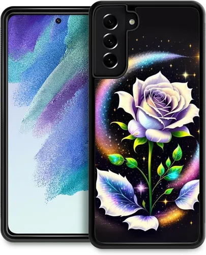 Vista 25 de ZHEGAILIAN Funda compatible con Samsung Galaxy S21 FE, diseño de patrón de policarbonato duro cubierta trasera antideslizante de absorción de Angel