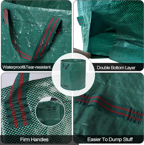 Vista 6 de 2 paquetes de 137 galones de bolsas reutilizables para residuos de jardín con fondo doble, bolsas extragrandes para hojas de césped, resistentes