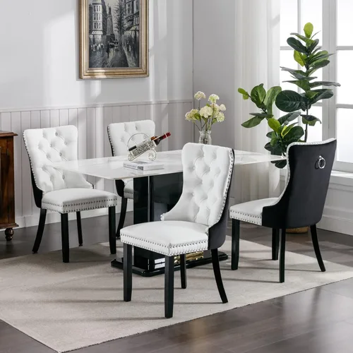 Vista 140 de Juego de 2 sillas de comedor modernas para sala de estar, cocina, patas de madera maciza, cojín acolchado de tela de lino, asiento y respaldo