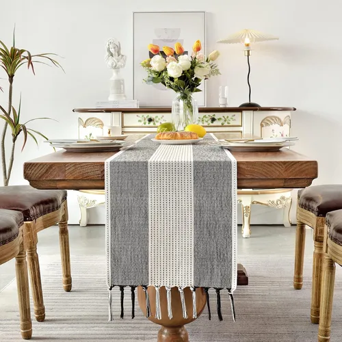 Vista 5 de Wracra Juego de 4 manteles individuales de lino, 12 x 18 pulgadas, manteles individuales de macramé para mesa de cocina y resistentes al calor Aqua