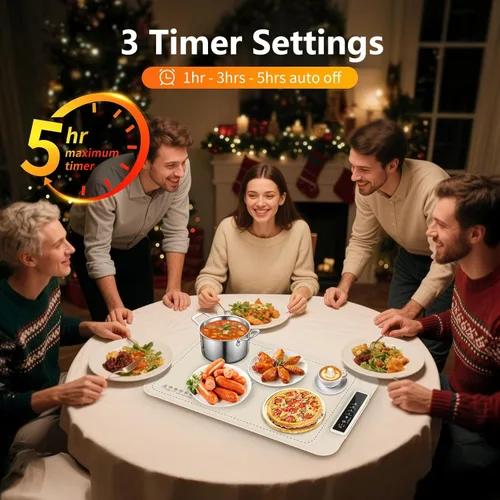 Vista 2 de Tapete de calentamiento para alimentos – Bandeja eléctrica de silicona para calentar alimentos para bufé, tapete de calentamiento de alimentos