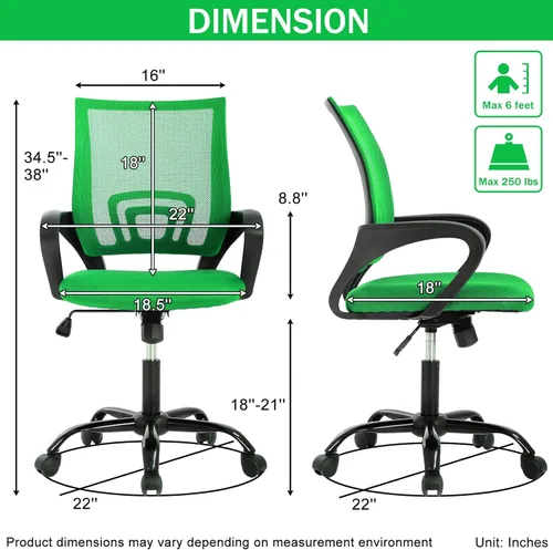 Vista 2 de Silla de oficina, silla ergonómica de escritorio con respaldo medio, silla ejecutiva de malla para computadora con soporte lumbar y reposabrazos