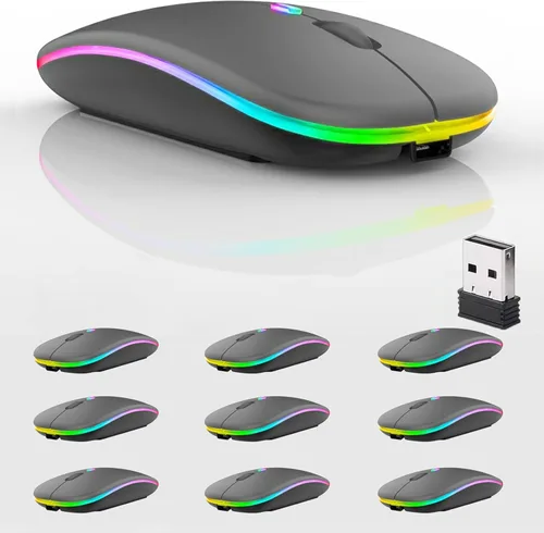 Vista 22 de Paquete de 10 ratones inalámbricos Bluetooth, LED de doble modo recargable, silencioso y delgado, portátil (receptor BT5.2+USB), mouse