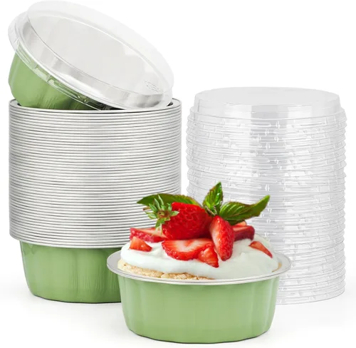 Vista 10 de Beasea Tazas de Ramekin de Aluminio con Tapa, 50 Unidades 6.1oz 180ml Mini Ramekins Desechables de Aluminio para Horno, Tazas Redondas para Cupcakes