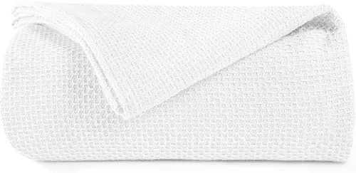 Vista 15 de BOUTIQUO - Cobija de cama 100% algodón, cobija térmica transpirable tamaño King, suave cobija de punto panal 90"x102", cobija de cama de algodón