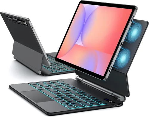 Vista 11 de JUQITECH Magic Keyboard Case for Samsung Galaxy Tab S6 Lite 10.4 Inch Magnetic Floating Cantilever Stand Wireless Backlit Multi-Touch Trackpad