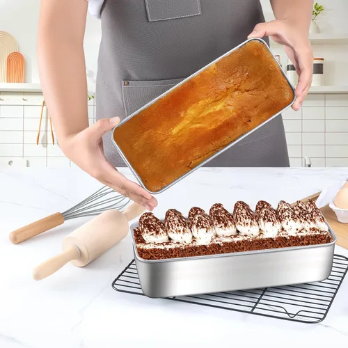 Vista 6 de LIANYU Molde para Pan de Acero Inoxidable, Molde Grande para Pan de 12x5 Pulgadas para Hornear, Molde de Metal para Pastel de Carne, Pan de Masa