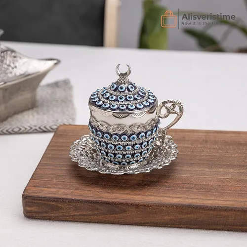 Vista 6 de Alisveristime Juego de 27 platillos de café turco griego árabe (Gelincik - Evil Eye) (plata)