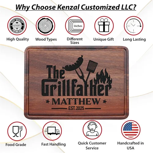 Vista 7 de Tabla de cortar personalizada, idea de regalo de Navidad para hombres, regalo de BBQ, regalo personalizado para hombres, papá, abuelo, tabla