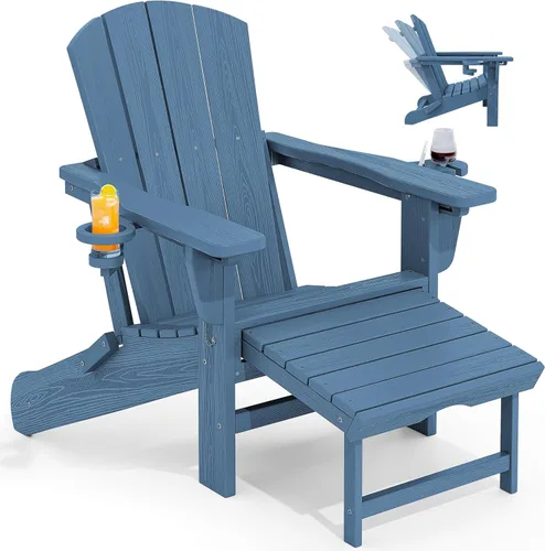 Vista 52 de KINGYES Silla Adirondack plegable ajustable con otomana, silla reclinable Adirondack HDPE con reposapiés, Apple