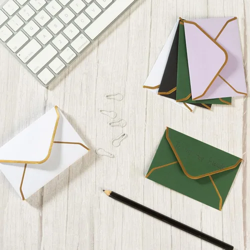 Vista 3 de 100 Piezas Sobres Mini para Tarjetas de Regalo Coloridos con Solapa en V Sobres Pequeños con Borde Dorado para Tarjetas de Notas en Blanco, Tarjetas