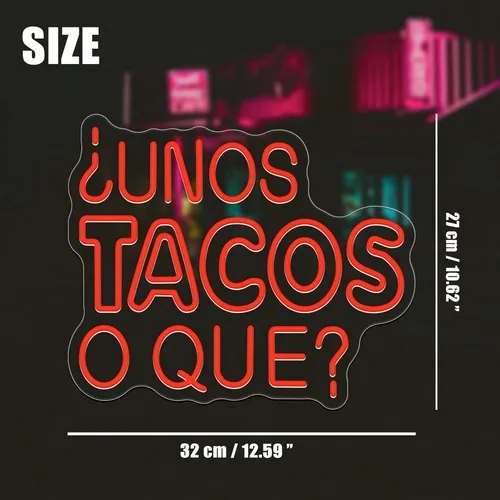 Vista 3 de Tacos - Letrero de neón LED rojo para decoración de pared de comida mexicana para barras de tacos, barbacoas, cocinas caseras, restaurantes