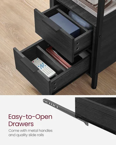 Vista 7 de VASAGLE Mesa auxiliar con estación de carga, mesita de noche delgada con 2 cajones, mesita de noche estrecha para sala de estar, espacios pequeños