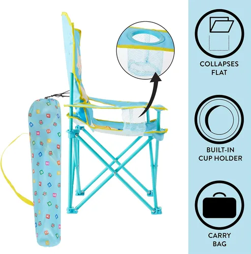 Vista 4 de Cocomelon Silla de campamento plegable para niños con bolsa de transporte, silla portátil para interiores y exteriores, ligera y compacta, ideal