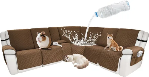 Vista 107 de Fundas impermeables para sofá reclinable seccional en forma de L, 7 piezas, antideslizantes, lavables, juego de fundas reclinables para mascotas