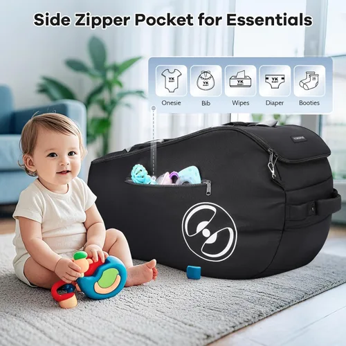 Vista 6 de YOREPEK Mochila de viaje para asiento de automóvil infantil con ruedas, se adapta a cochecito de asiento de automóvil Doona, bolsas acolchadas