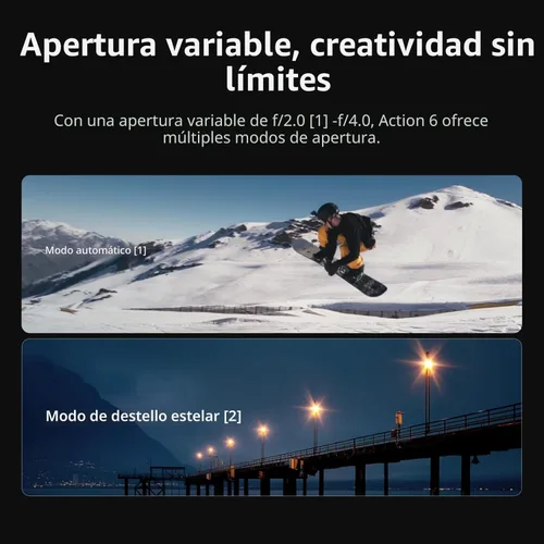 Vista 2 de DJI Osmo Action 6 Essential Combo, cámara de acción con sensor cuadrado de 1/1.1 ″, apertura variable de f/2.0–f/4.0, resistente al frío, batería